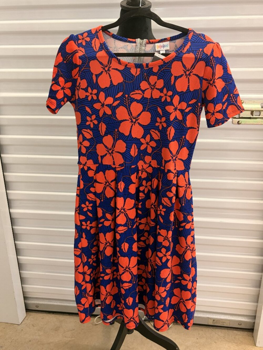 Women's Medium blue and orange floral retro print dress